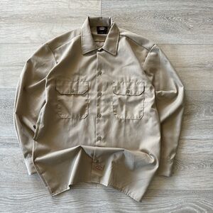 Cream Dickies Workwear button up long sleeve shirt Size S Men's
